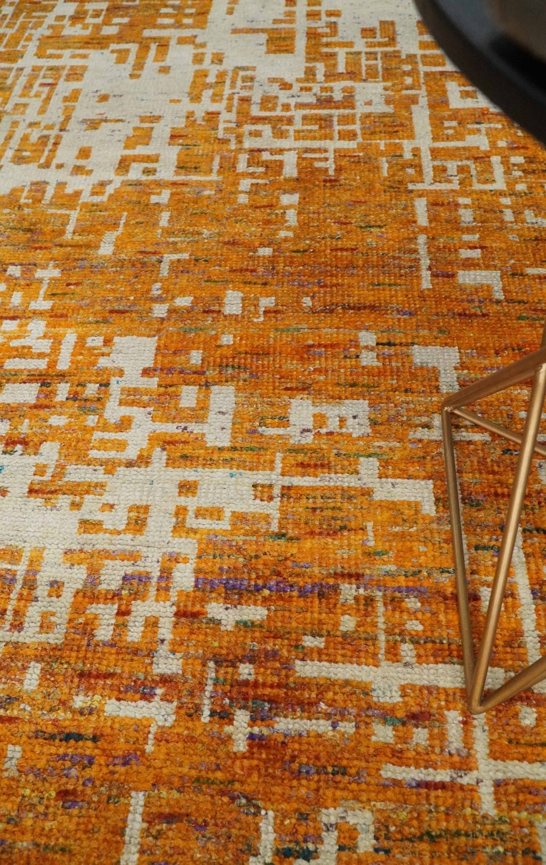 5x8 and 6x9 Gold, Rust and Ivory Modern Abstract Recycled Silk Rug - The Rug Decor