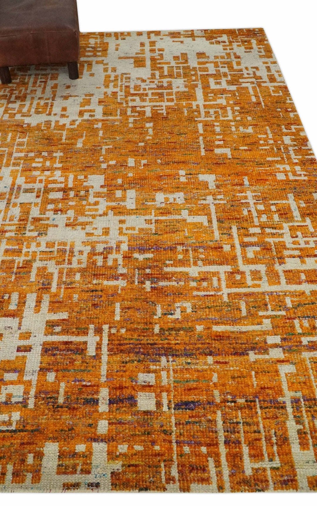 5x8 and 6x9 Gold, Rust and Ivory Modern Abstract Recycled Silk Rug - The Rug Decor