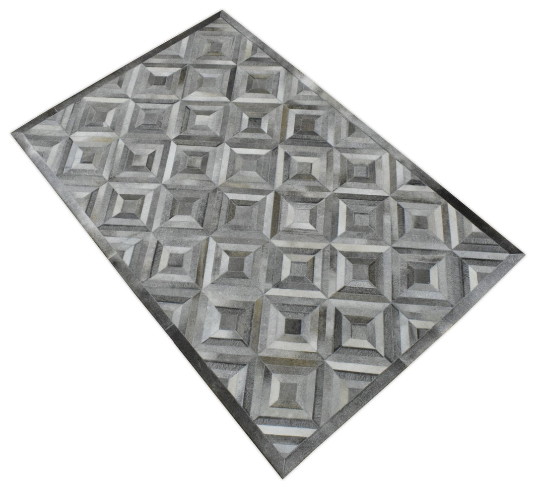 5x8 and 8x10 Hairon Genuine Leather Stripe Design Handmade Ivory, Brown and Gray Area Rug | LR11 - The Rug Decor