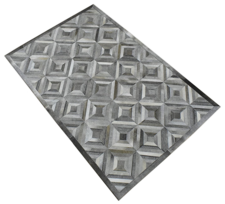 5x8 and 8x10 Hairon Genuine Leather Stripe Design Handmade Ivory, Brown and Gray Area Rug | LR11 - The Rug Decor