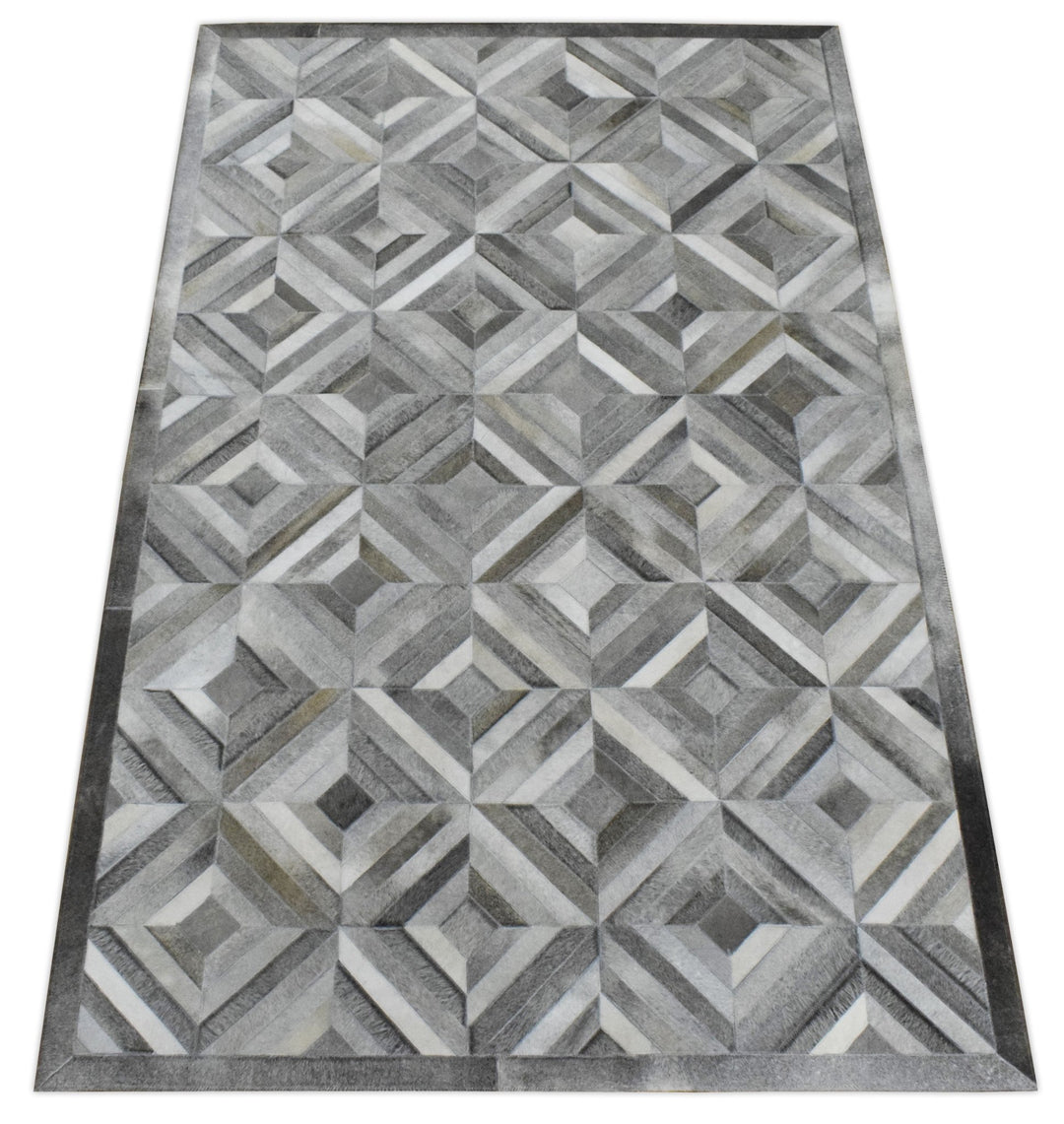 5x8 and 8x10 Hairon Genuine Leather Stripe Design Handmade Ivory, Brown and Gray Area Rug | LR11 - The Rug Decor