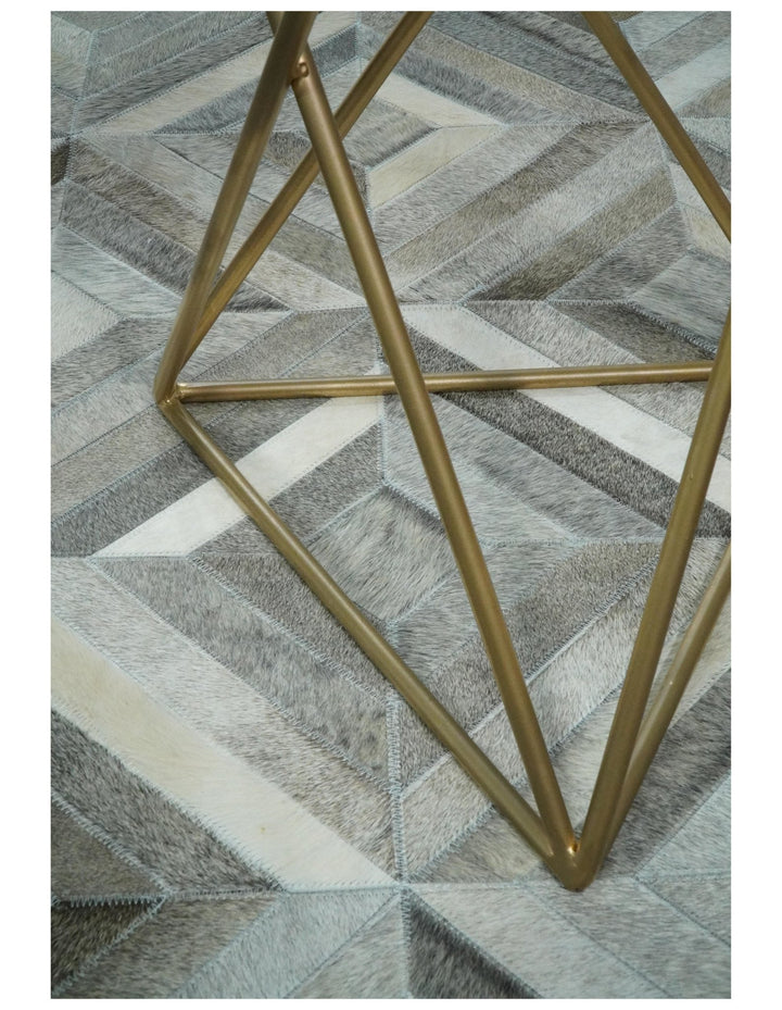 5x8 and 8x10 Hairon Genuine Leather Stripe Design Handmade Ivory, Brown and Gray Area Rug | LR11 - The Rug Decor