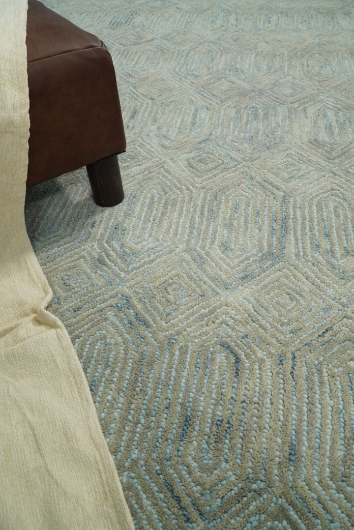 5x8 and 8x10 Hand Made Woolen Modern Camel and Blue Area Rug | EVE004 - The Rug Decor