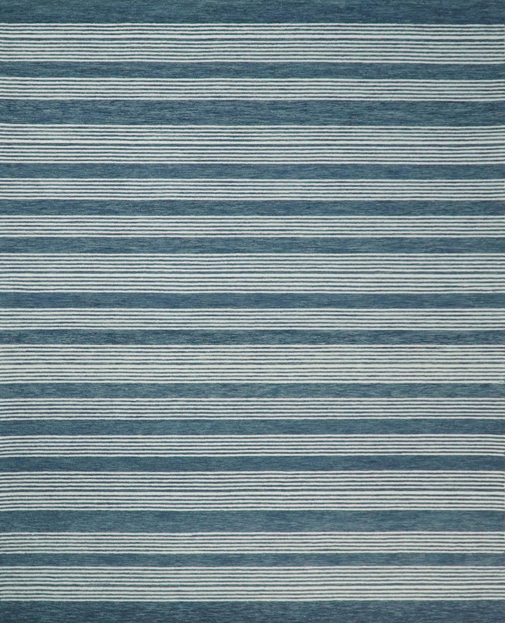 5x8 and 8x10 Hand Made Woolen Modern Stripes White and Blue Area Rug | NAU002 - The Rug Decor