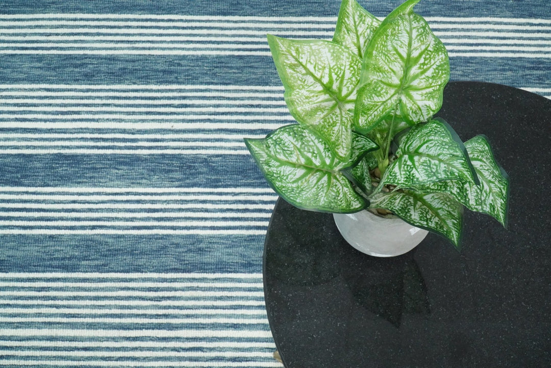 5x8 and 8x10 Hand Made Woolen Modern Stripes White and Blue Area Rug | NAU002 - The Rug Decor