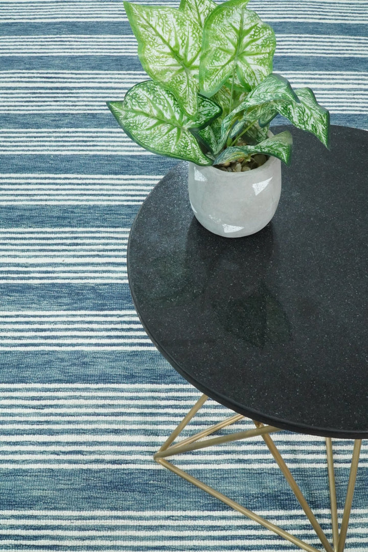 5x8 and 8x10 Hand Made Woolen Modern Stripes White and Blue Area Rug | NAU002 - The Rug Decor