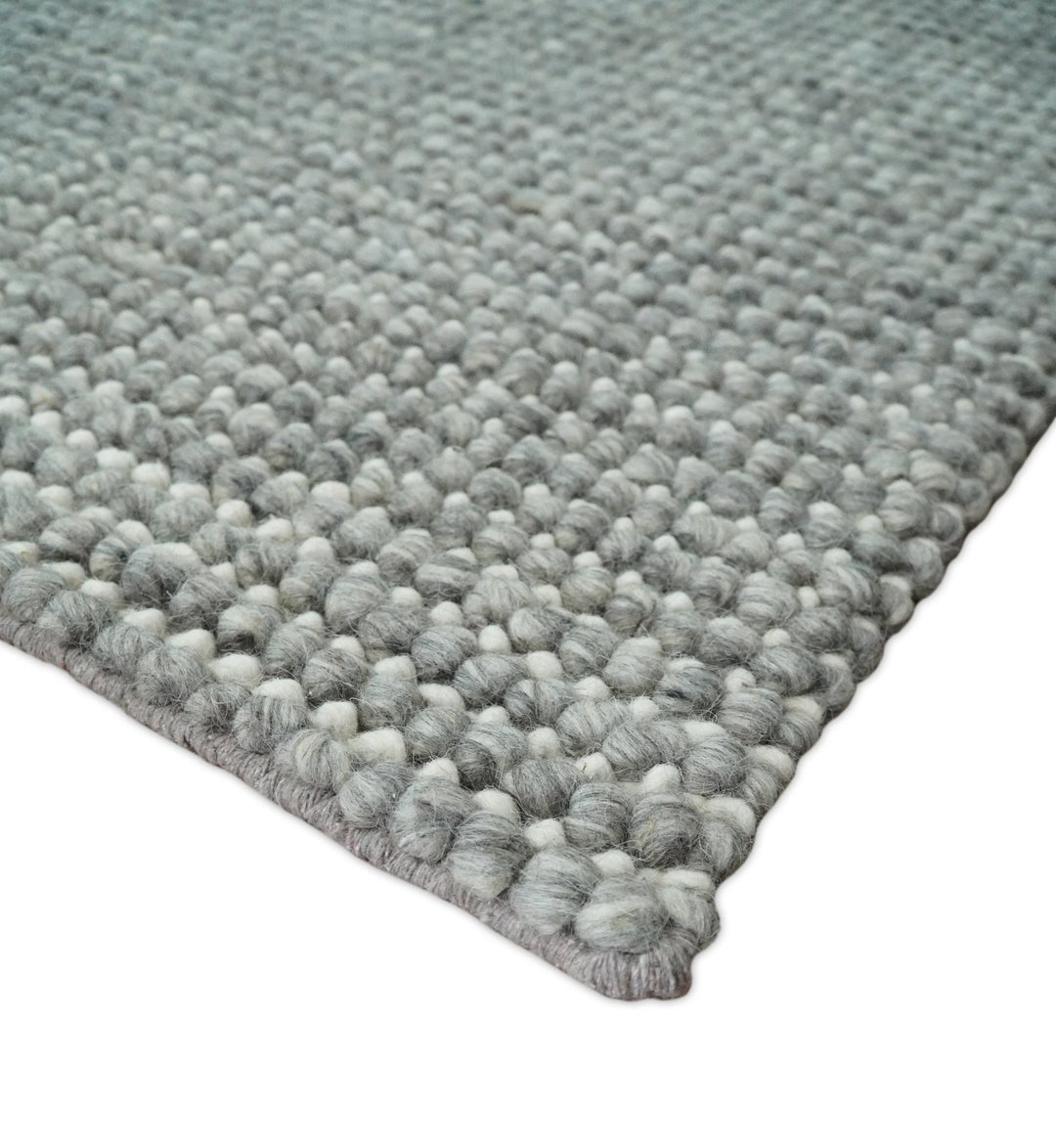 5x8 and 8x10 Solid Gray Chunky Handwoven Wool Area Rug, Layering Rug | TRD2381 - The Rug Decor