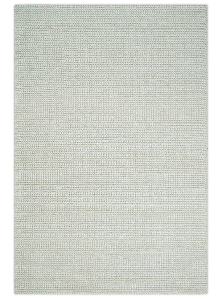 5x8 and 8x10 Solid Ivory Chunky Handwoven Wool Area Rug, Layering Rug | TRD2380 - The Rug Decor