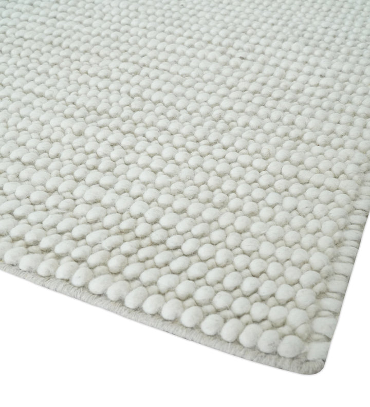 5x8 and 8x10 Solid Ivory Chunky Handwoven Wool Area Rug, Layering Rug | TRD2380 - The Rug Decor