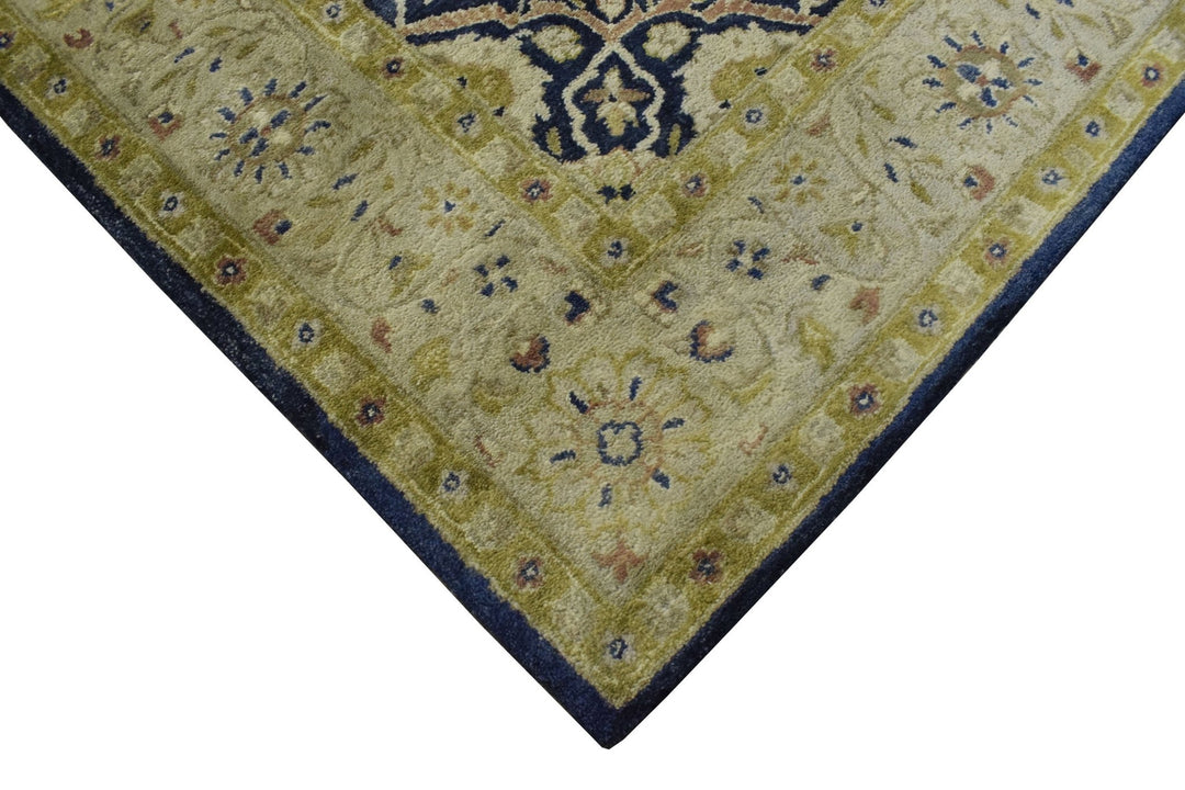 5x8 Blue and Camel Wool Area Rug | Handmade Area rug made with fine wool - The Rug Decor