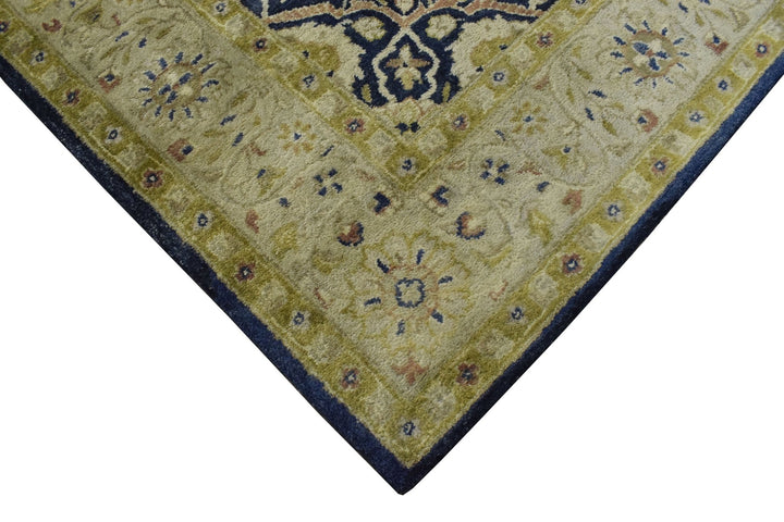 5x8 Blue and Camel Wool Area Rug | Handmade Area rug made with fine wool - The Rug Decor