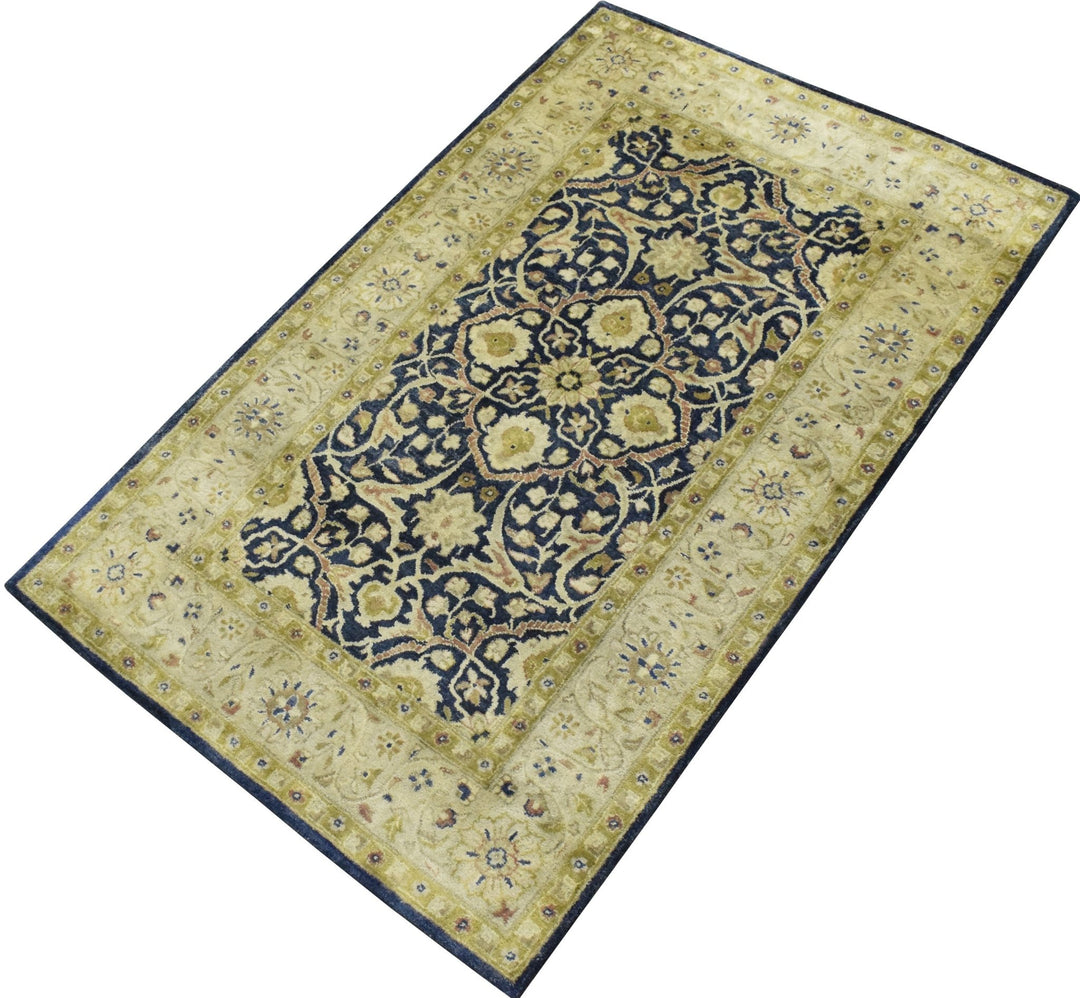 5x8 Blue and Camel Wool Area Rug | Handmade Area rug made with fine wool - The Rug Decor