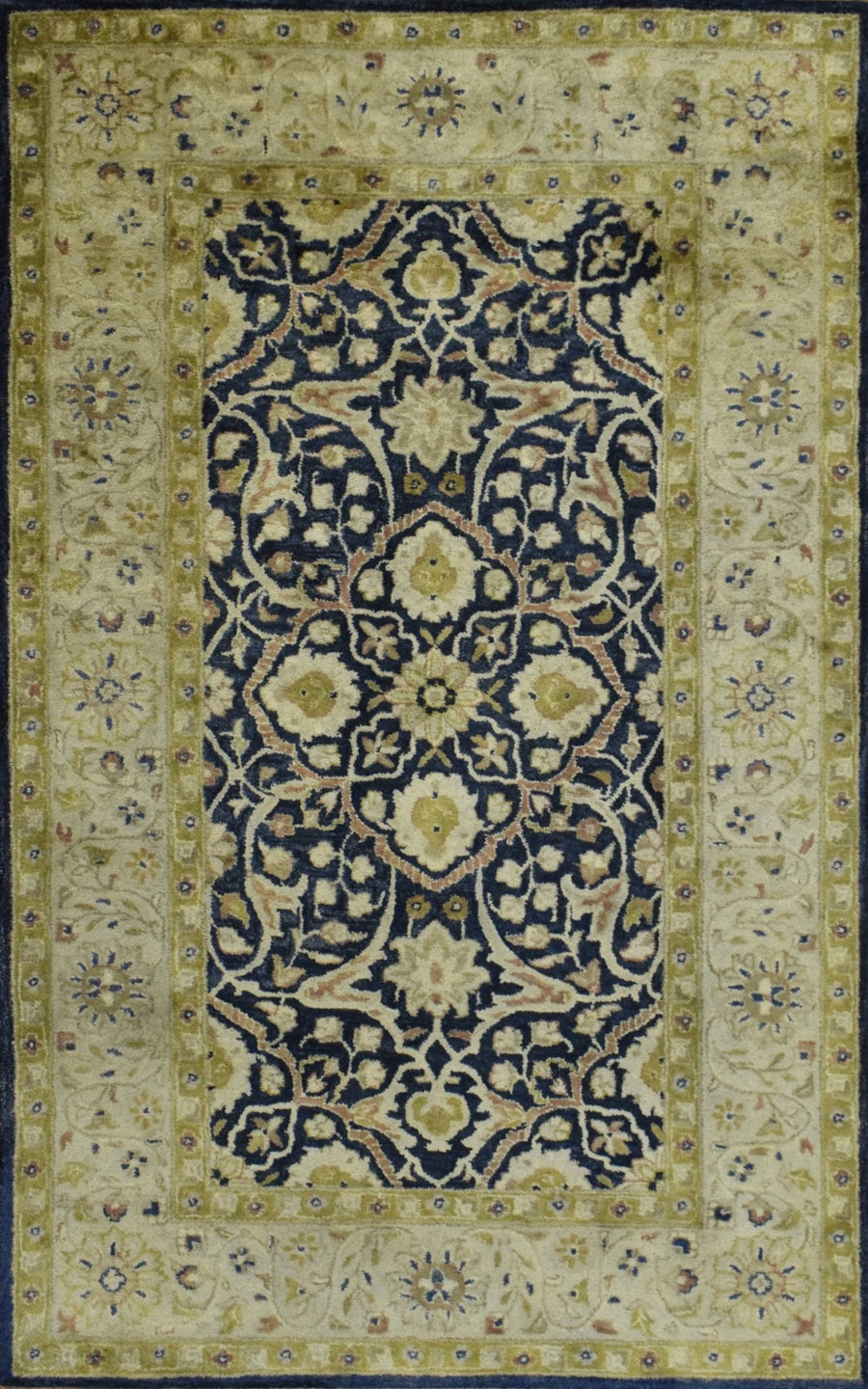 5x8 Blue and Camel Wool Area Rug | Handmade Area rug made with fine wool - The Rug Decor