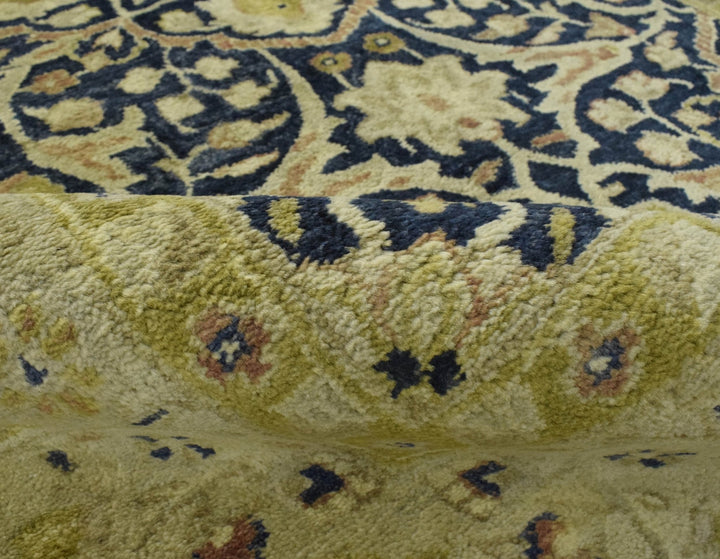 5x8 Blue and Camel Wool Area Rug | Handmade Area rug made with fine wool - The Rug Decor