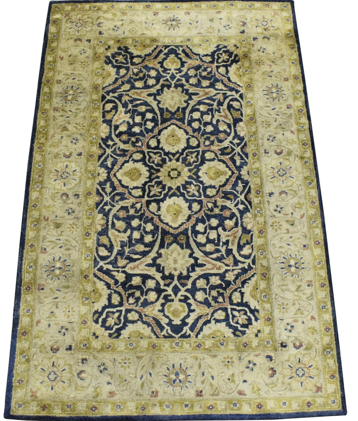 5x8 Blue and Camel Wool Area Rug | Handmade Area rug made with fine wool - The Rug Decor