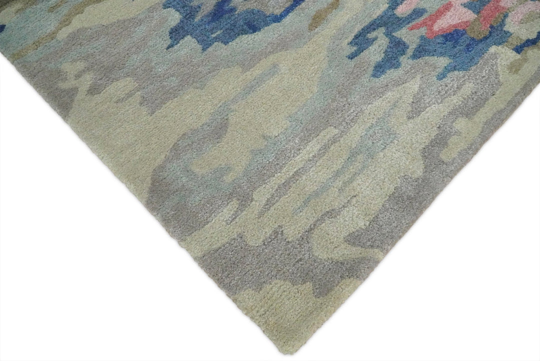 5x8 Blue and Silver Abstract Handmade Wool and Art Silk Area Rug - The Rug Decor