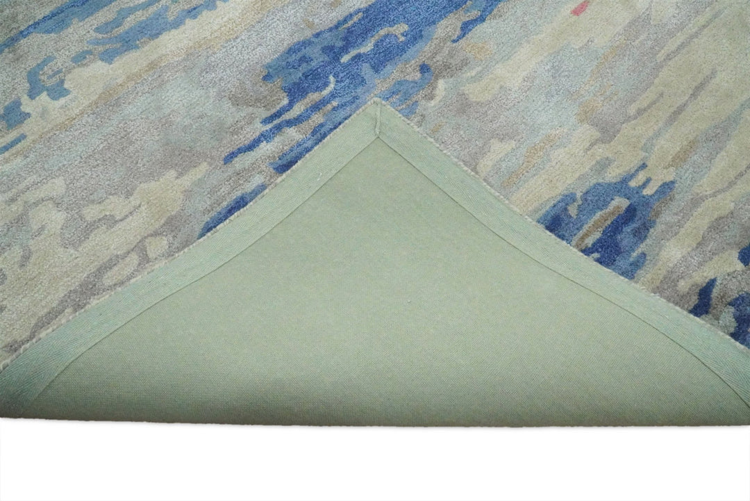 5x8 Blue and Silver Abstract Handmade Wool and Art Silk Area Rug - The Rug Decor