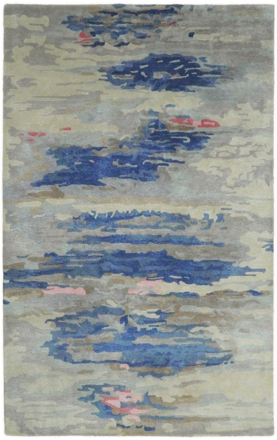 5x8 Blue and Silver Abstract Handmade Wool and Art Silk Area Rug - The Rug Decor