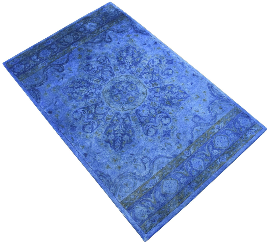 5x8 Blue Handmade Overdyed Wool Area Rug | TUF10 - The Rug Decor