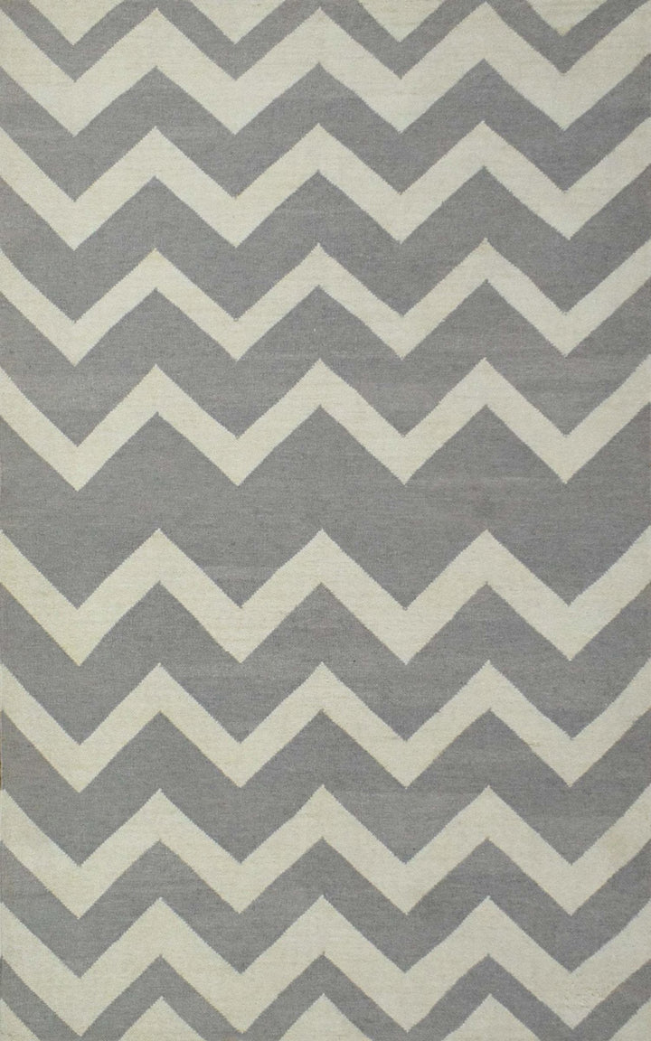 5x8 Dhurrie Rug,Grey and White Chevron Pattern Rug , Living, Dinning and Bedroom Rug | TRDDUR558 - The Rug Decor