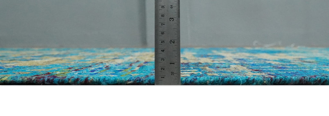 5x8 Hand Knotted Beige and Blue Modern Abstract Contemporary Recycled Silk Area Rug | OP101 - The Rug Decor