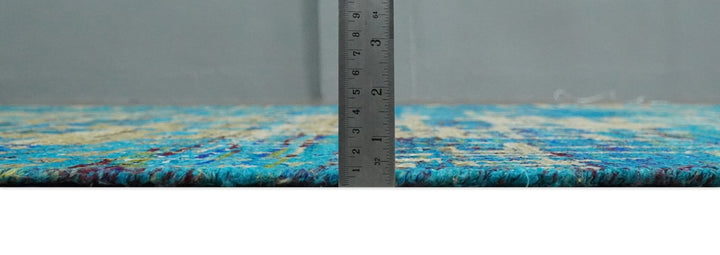 5x8 Hand Knotted Beige and Blue Modern Abstract Contemporary Recycled Silk Area Rug | OP101 - The Rug Decor