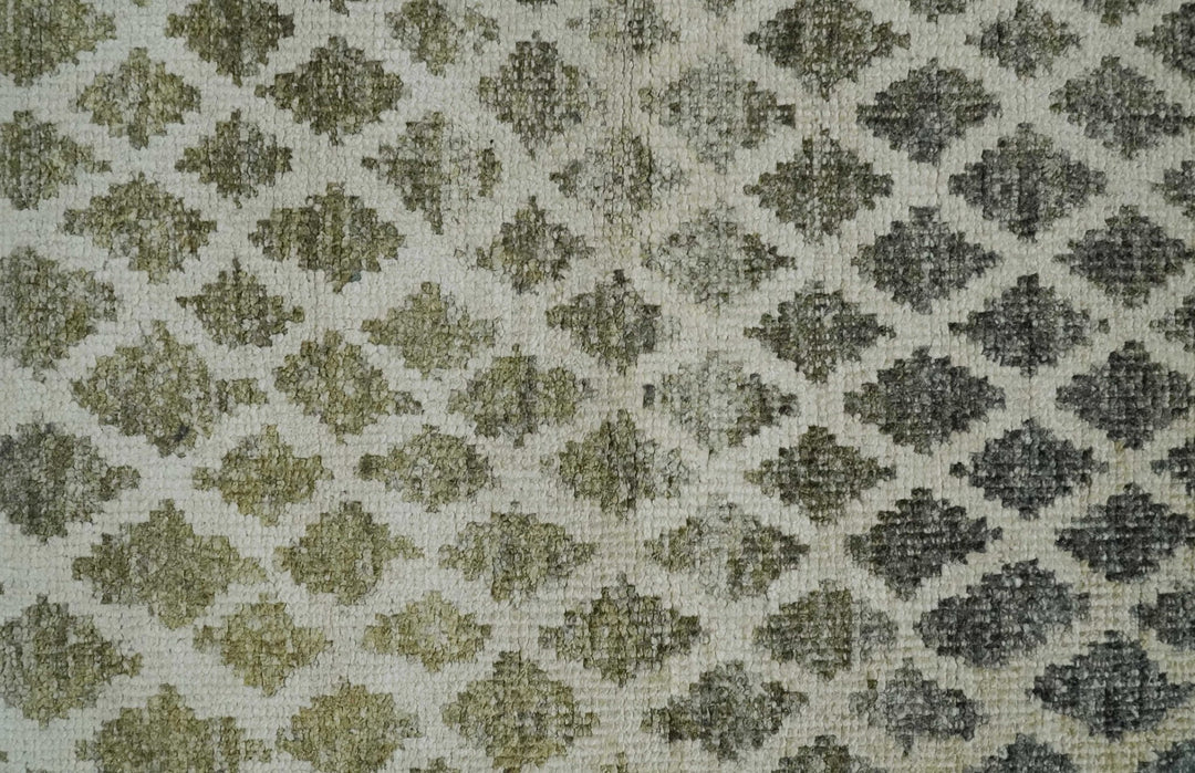 5x8 Hand Knotted Beige, Charcoal and Olive Modern Diamond Geometric Contemporary Recycled Silk Area Rug | OP87 - The Rug Decor