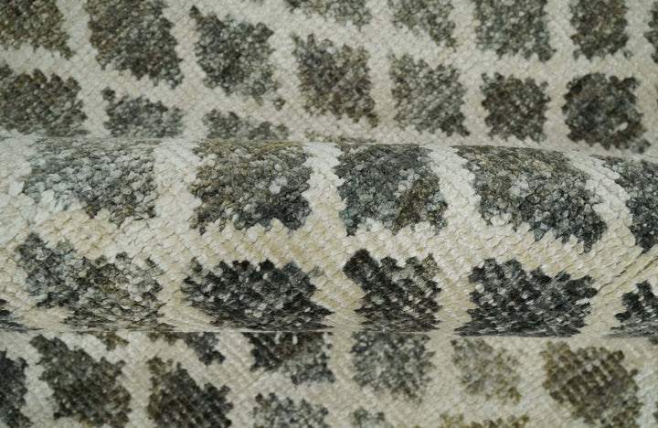 5x8 Hand Knotted Beige, Charcoal and Olive Modern Diamond Geometric Contemporary Recycled Silk Area Rug | OP87 - The Rug Decor