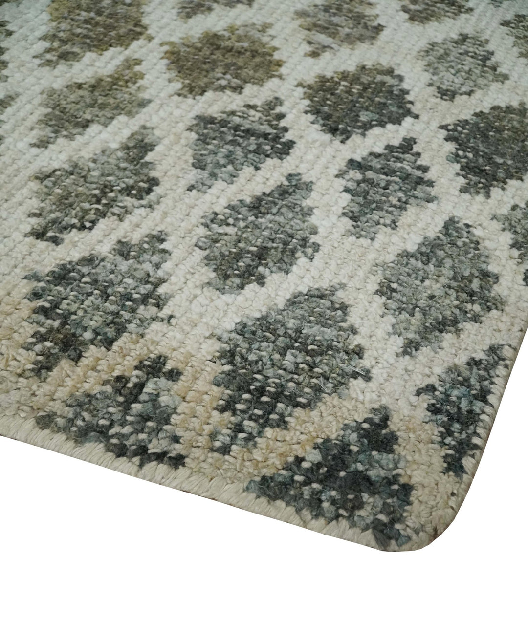 5x8 Hand Knotted Beige, Charcoal and Olive Modern Diamond Geometric Contemporary Recycled Silk Area Rug | OP87 - The Rug Decor