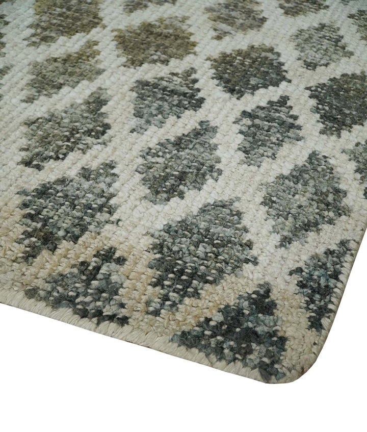 5x8 Hand Knotted Beige, Charcoal and Olive Modern Diamond Geometric Contemporary Recycled Silk Area Rug | OP87 - The Rug Decor