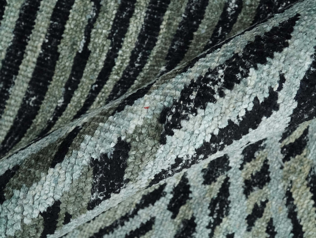5x8 Hand Knotted Black, Ivory and Teal Modern Style Contemporary Recycled Silk Area Rug | OP119 - The Rug Decor