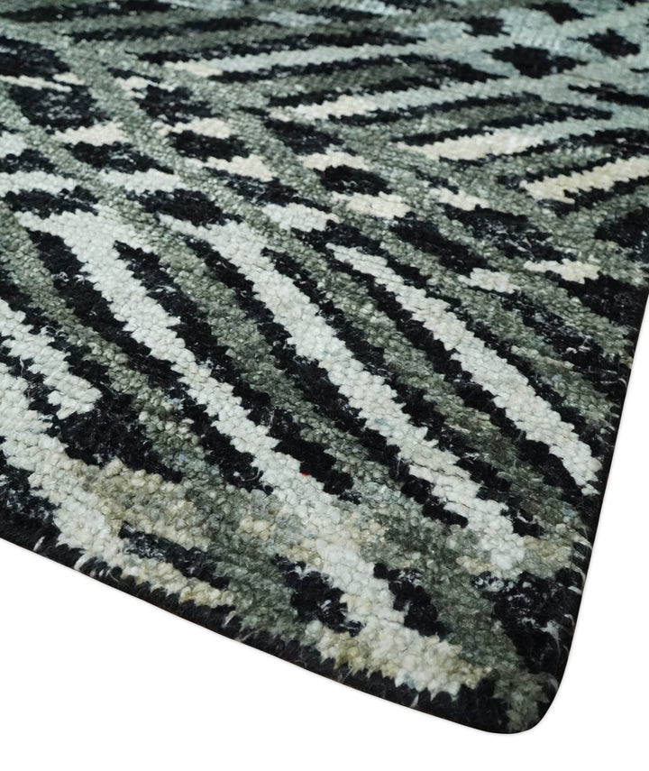 5x8 Hand Knotted Black, Ivory and Teal Modern Style Contemporary Recycled Silk Area Rug | OP119 - The Rug Decor