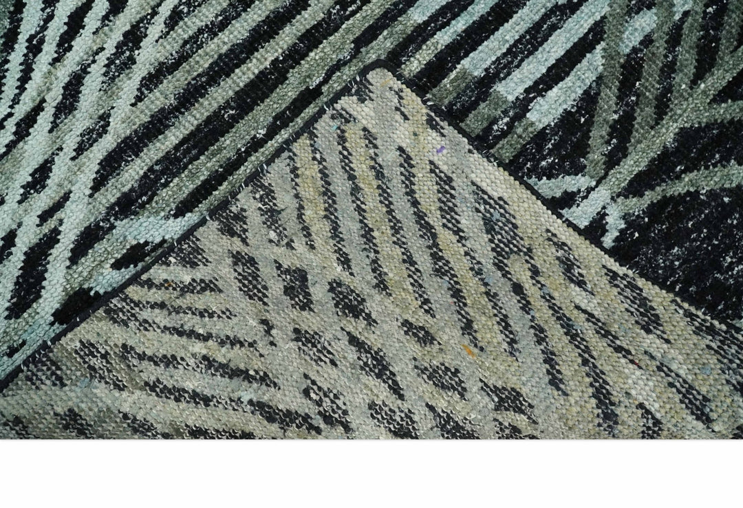 5x8 Hand Knotted Black, Ivory and Teal Modern Style Contemporary Recycled Silk Area Rug | OP119 - The Rug Decor