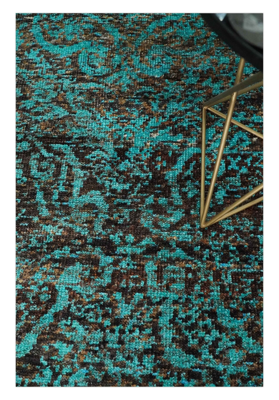 5x8 Hand Knotted Blue and Brown Modern Persian Style Contemporary Recycled Silk Area Rug | OP103 - The Rug Decor