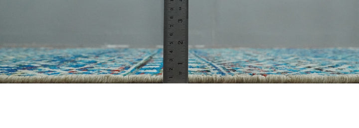 5x8 Hand Knotted Blue and Ivory Modern Contemporary Southwestern Tribal Trellis Recycled Silk Area Rug | OP80 - The Rug Decor