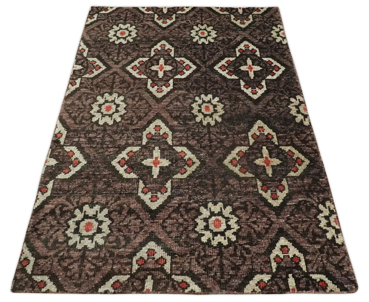 5x8 Hand Knotted Brown, Beige and Rust Antique Persian Style Contemporary Bamboo Silk Area Rug | OP69 - The Rug Decor