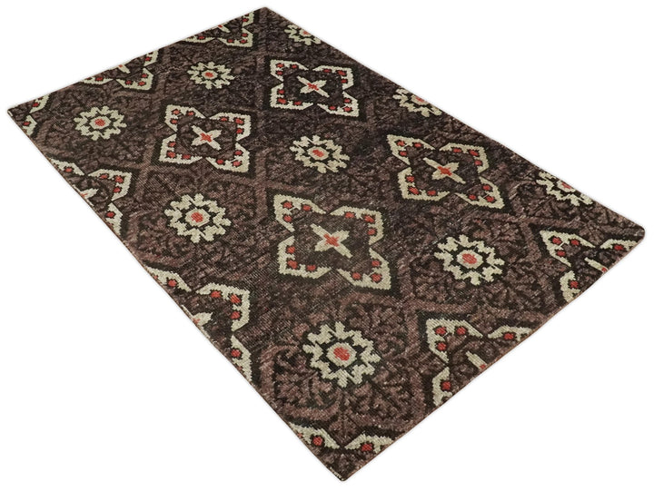 5x8 Hand Knotted Brown, Beige and Rust Antique Persian Style Contemporary Bamboo Silk Area Rug | OP69 - The Rug Decor