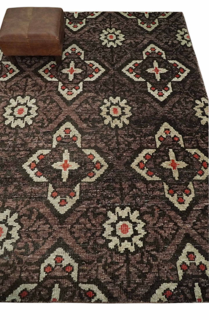 5x8 Hand Knotted Brown, Beige and Rust Antique Persian Style Contemporary Bamboo Silk Area Rug | OP69 - The Rug Decor