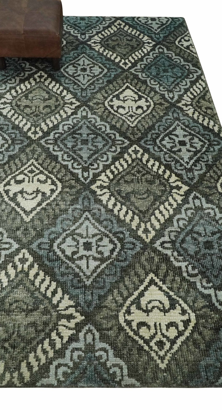 5x8 Hand Knotted Charcoal, Blue and Ivory Antique Persian Style Contemporary Bamboo Silk Area Rug | OP88 - The Rug Decor