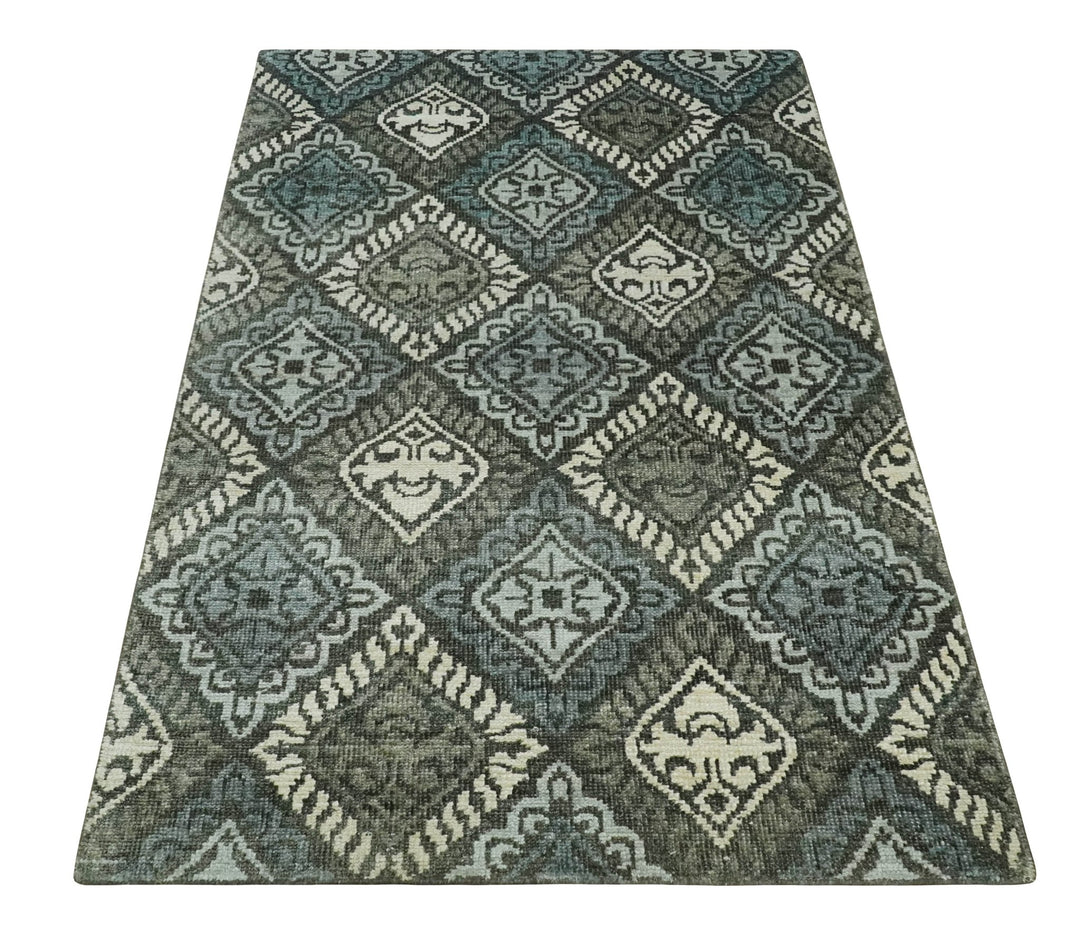 5x8 Hand Knotted Charcoal, Blue and Ivory Antique Persian Style Contemporary Bamboo Silk Area Rug | OP88 - The Rug Decor