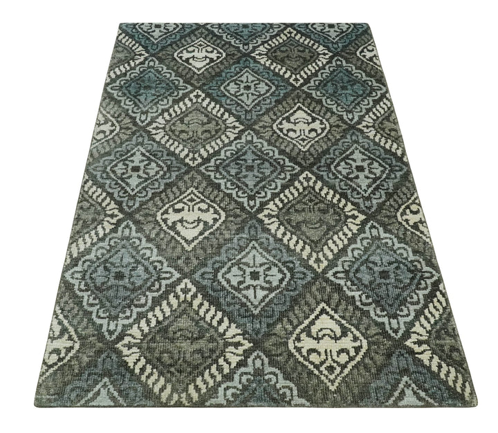 5x8 Hand Knotted Charcoal, Blue and Ivory Antique Persian Style Contemporary Bamboo Silk Area Rug | OP88 - The Rug Decor