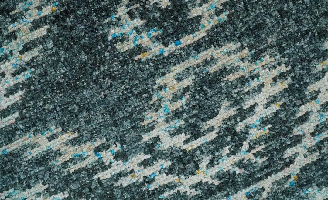 5x8 Hand Knotted Dark Teal and Ivory Modern Contemporary Southwestern Tribal Trellis Recycled Silk Area Rug | OP115 - The Rug Decor