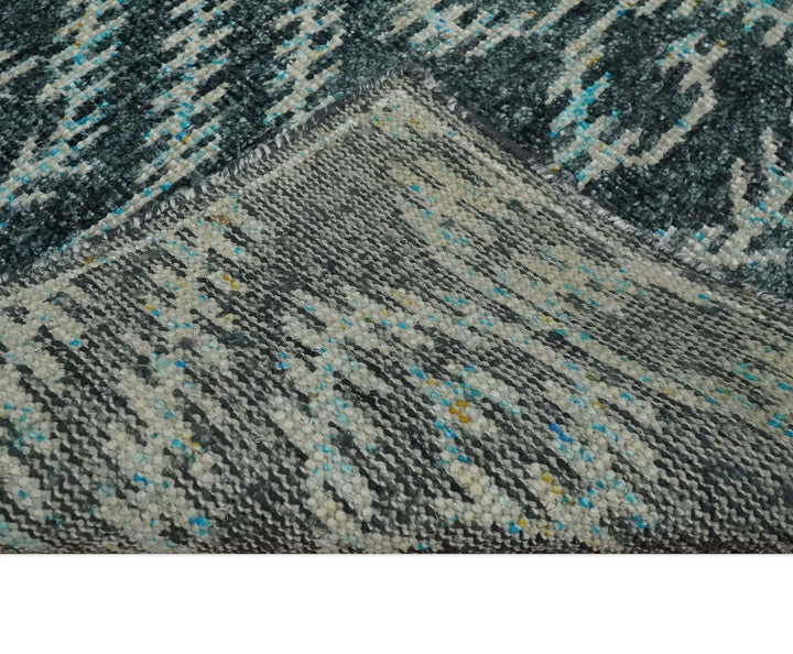 5x8 Hand Knotted Dark Teal and Ivory Modern Contemporary Southwestern Tribal Trellis Recycled Silk Area Rug | OP115 - The Rug Decor