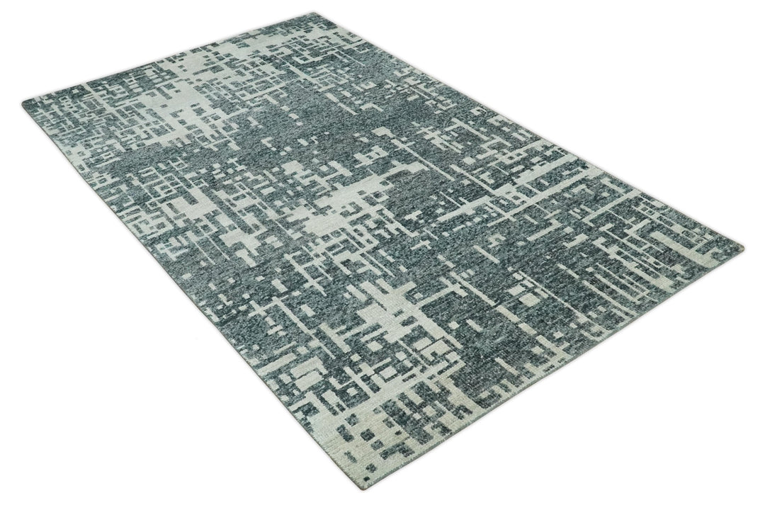 5x8 Hand Knotted Gray, Charcoal and Ivory Modern Abstract Contemporary Recycled art silk Area Rug - The Rug Decor