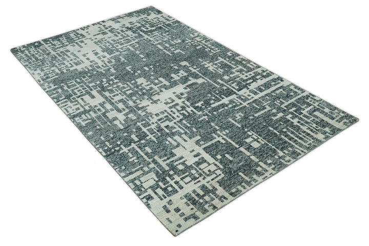 5x8 Hand Knotted Gray, Charcoal and Ivory Modern Abstract Contemporary Recycled art silk Area Rug - The Rug Decor