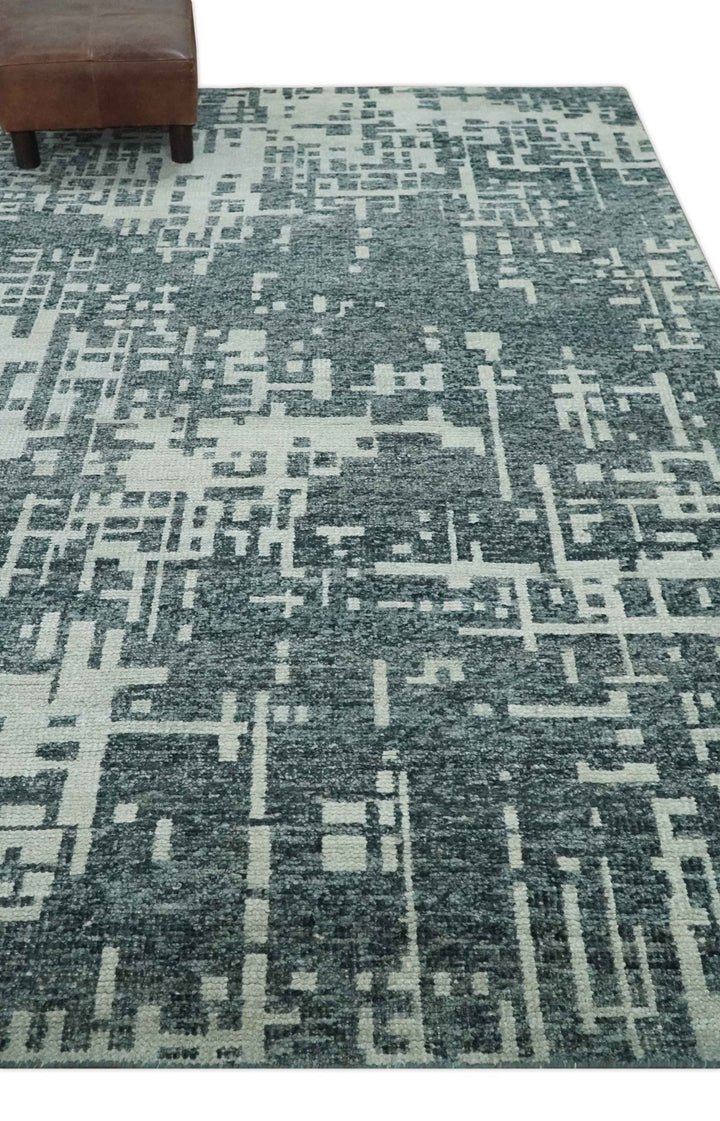 5x8 Hand Knotted Gray, Charcoal and Ivory Modern Abstract Contemporary Recycled art silk Area Rug - The Rug Decor