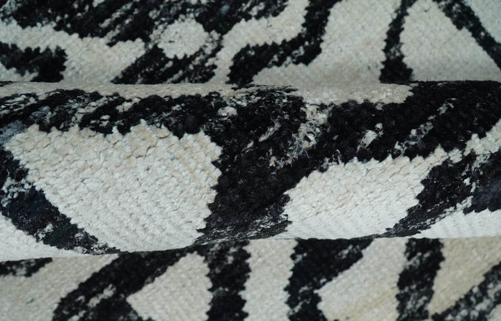 5x8 Hand Knotted Ivory and Black Antique Persian Style Contemporary Recycled Silk Area Rug | OP117 - The Rug Decor