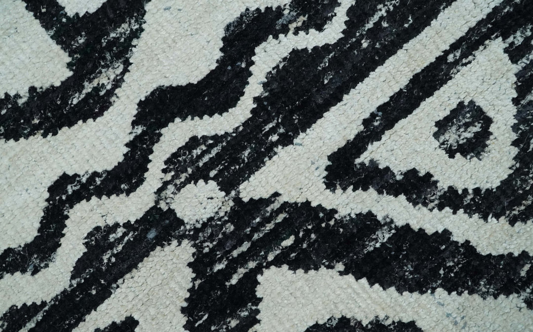 5x8 Hand Knotted Ivory and Black Antique Persian Style Contemporary Recycled Silk Area Rug | OP117 - The Rug Decor
