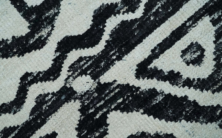 5x8 Hand Knotted Ivory and Black Antique Persian Style Contemporary Recycled Silk Area Rug | OP117 - The Rug Decor