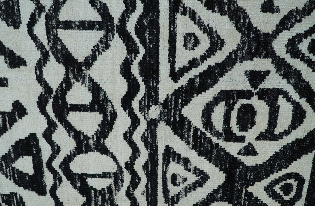 5x8 Hand Knotted Ivory and Black Antique Persian Style Contemporary Recycled Silk Area Rug | OP117 - The Rug Decor
